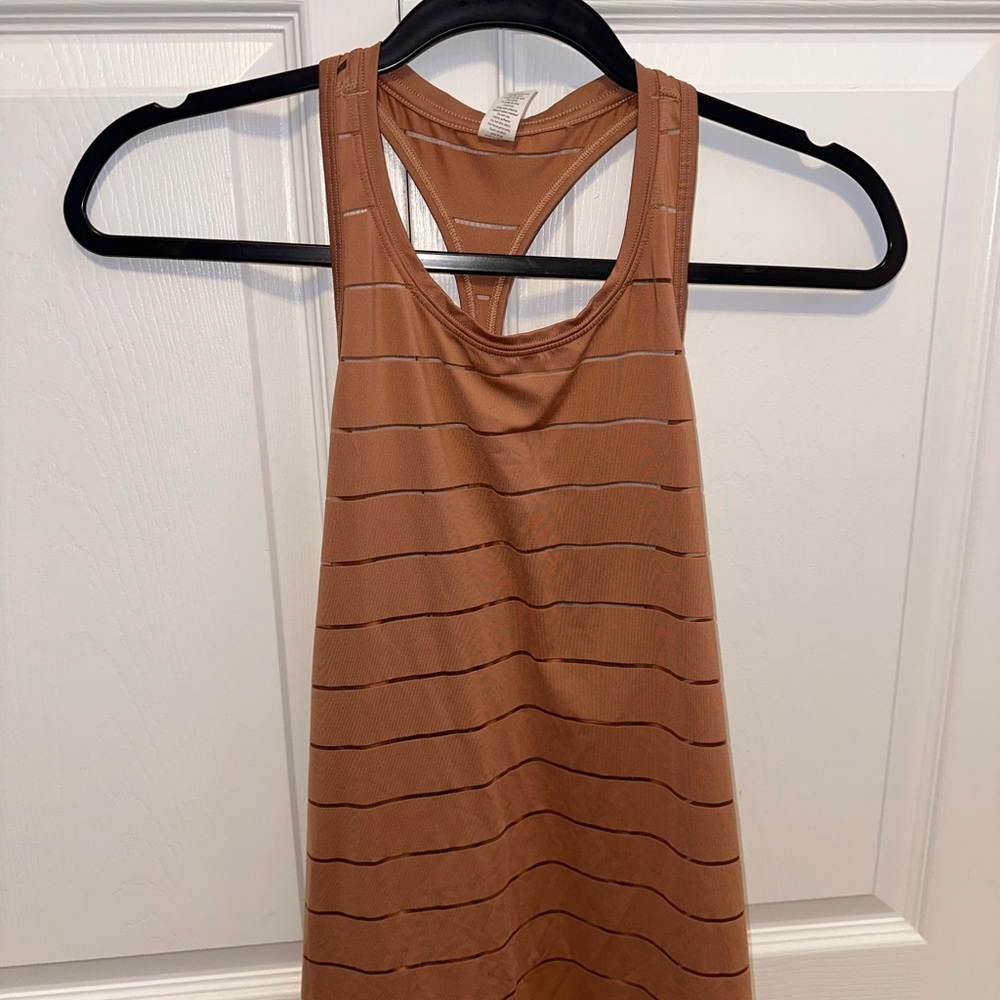 Athleta Brown Striped Tan Racerback Tank